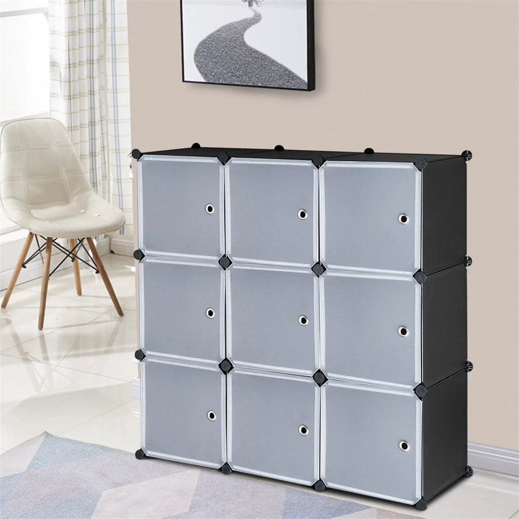 BMTBUY 9-Cube DIY Plastic Closet Cabinet, Modular Book Shelf Organizer Units, Storage Shelving with Doors