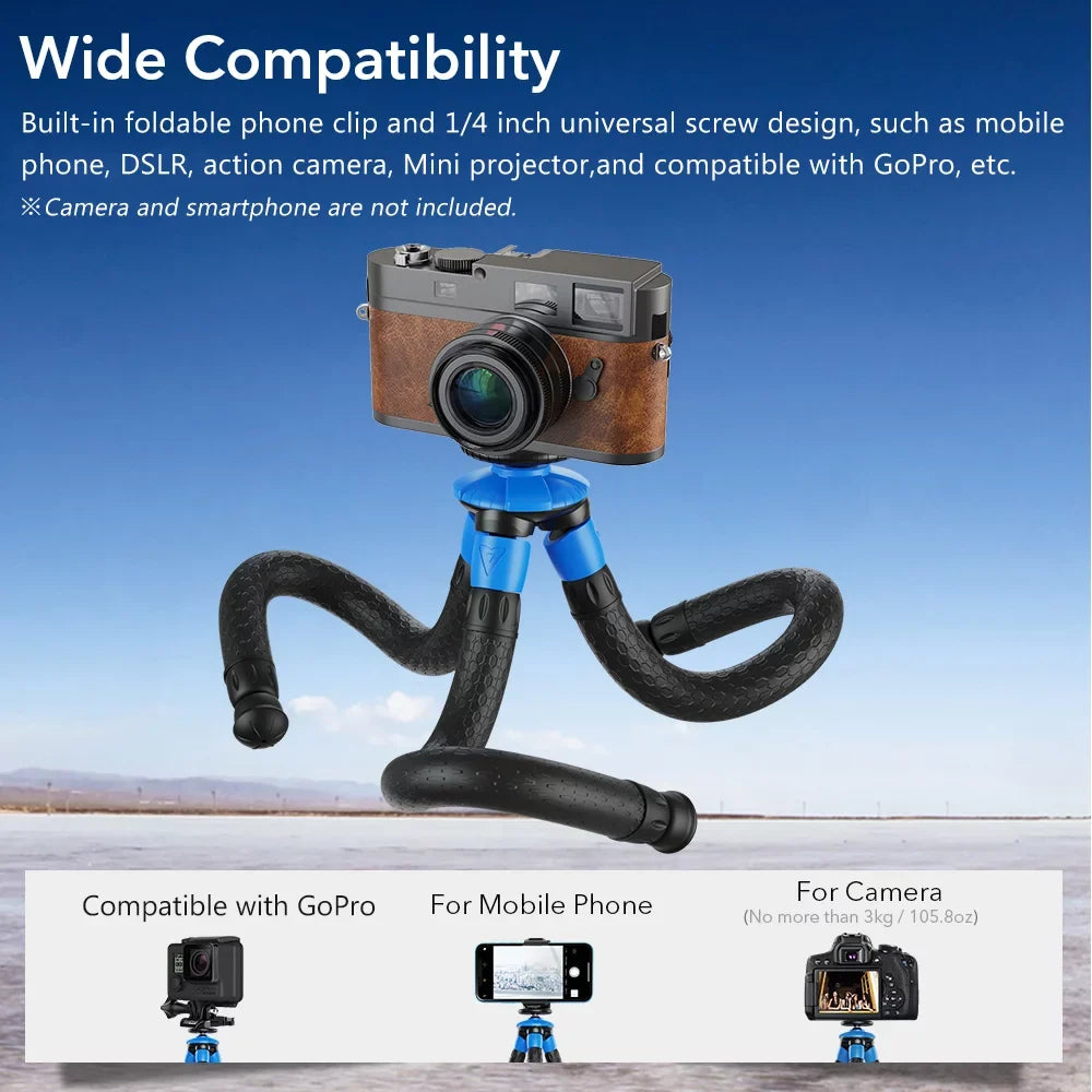APEXEL APL-JJ07 Detachable Flexible Octopus Tripod Portable Mini Travel Mobile Phone Tripod with Foldable Phone Clip appropriate with GoPro DSLR Camera Max Load 3kg