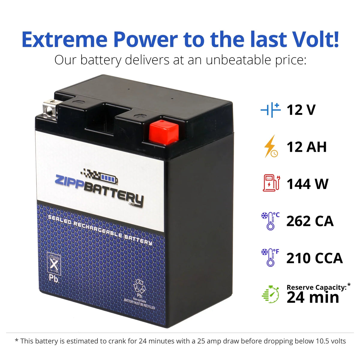 Zipp Battery YTX14AHL-BS (14AHL-BS 12 Volt,12 Ah, 210 CCA) Snowmobile Battery for Arctic Cat Jag Jag Dlx 1992