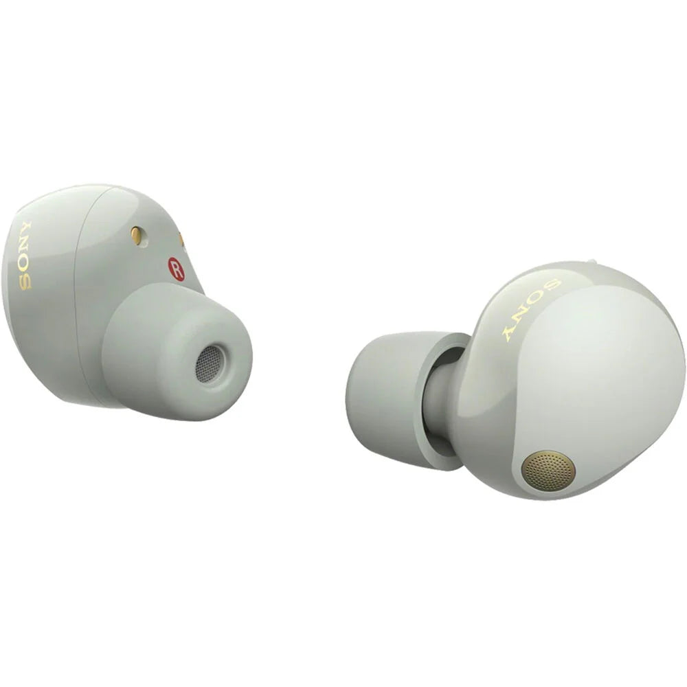 WF-1000XM5 Industry Leading Noise Canceling Truly Wireless Earbuds (Silver) Bundle with Silicone Case (Red), Memory Foam Ear Tips, USB-A to USB-C Cable & 1 YR CPS Enhanced Protection Pack