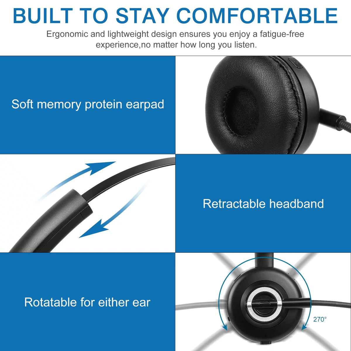 Comfortable Bluetooth Headset, UX-M97 Wireless Headset with Microphone, Wireless Cell Phone Headset with Noise Isolation Mic Charging Base Mute Function for BLU G61 With Charging Dock