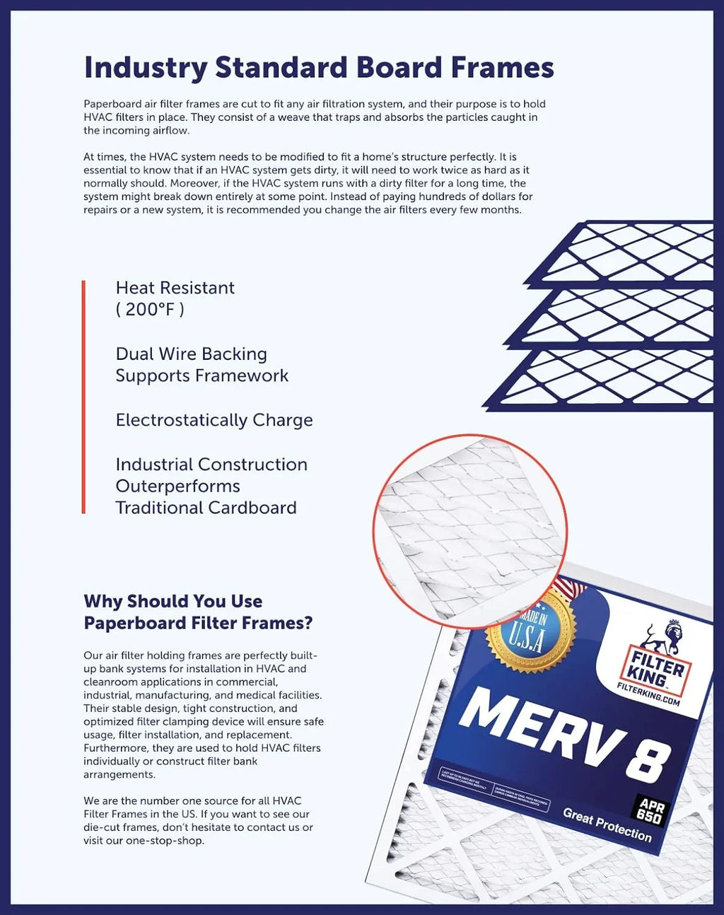 Filter King 14.5x19.5x1a Air Filter | 3-PACK | MERV 8 HVAC Pleated A/C Furnace Filters | MADE IN USA | Actual Size: 14.5 x 19.5 x .75"