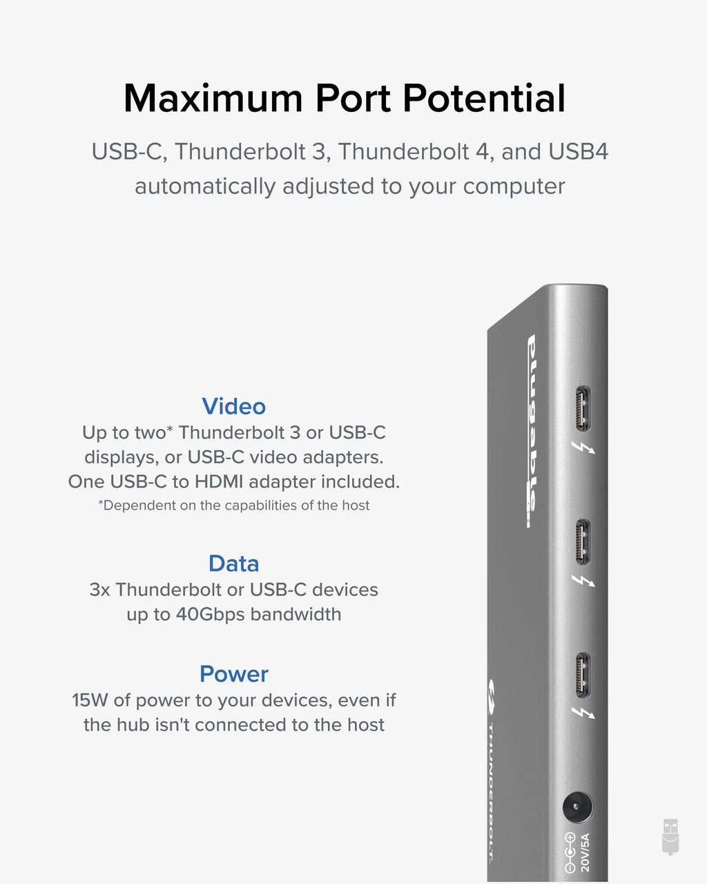 Plugable 5-in-1 Thunderbolt 4 Hub with 60W Charging, Single 8K or Dual 4K Display, appropriate with Thunderbolt USB4 Macs and Thunderbolt 4 / USB4 Windows (1x USB-C to HDMI Adapter)