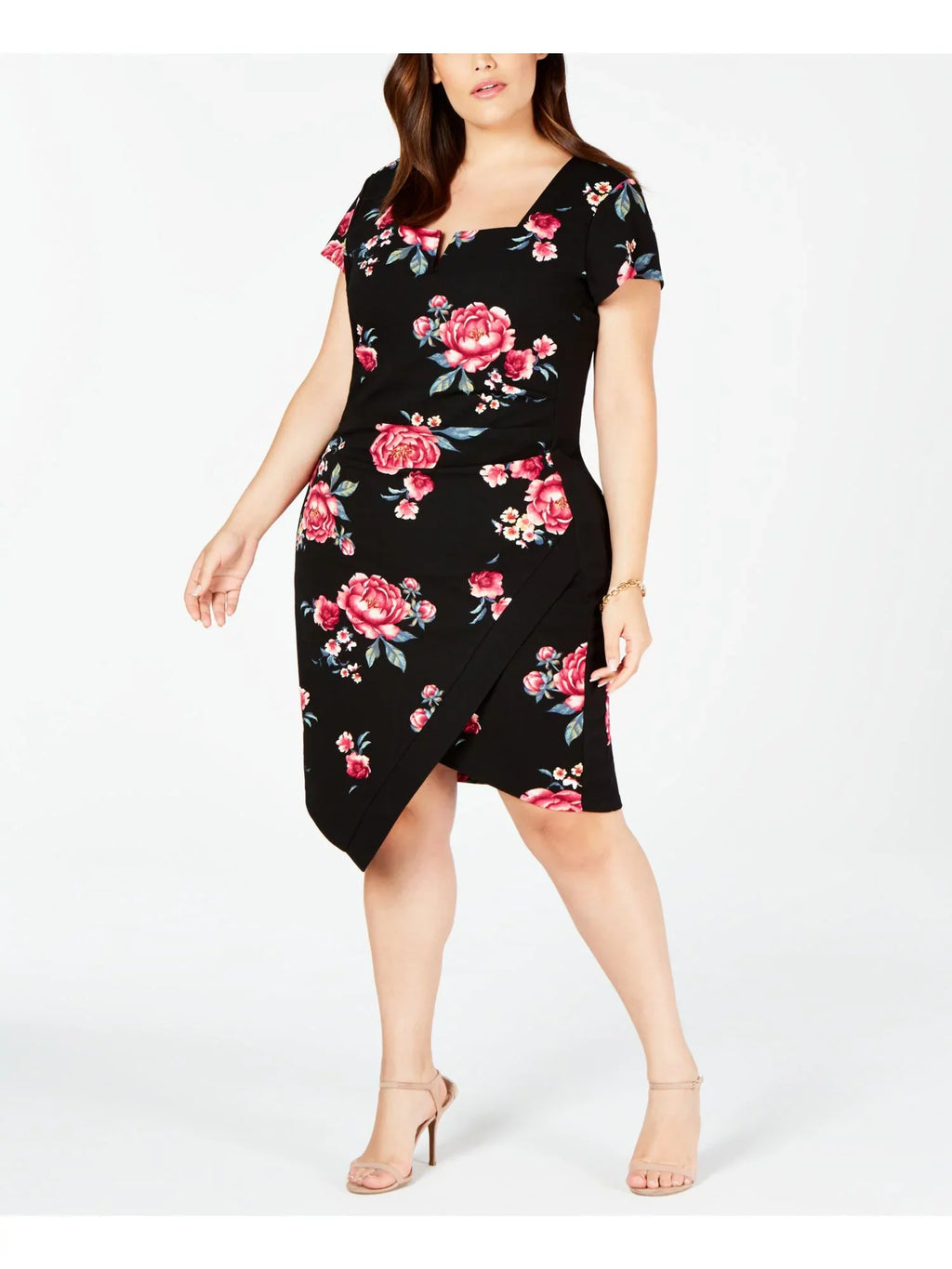 YOUNIQUE $49 Womens New Black Floral Short Sleeve Body Con Dress 3X Plus B+B