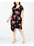 YOUNIQUE $49 Womens New Black Floral Short Sleeve Body Con Dress 3X Plus B+B