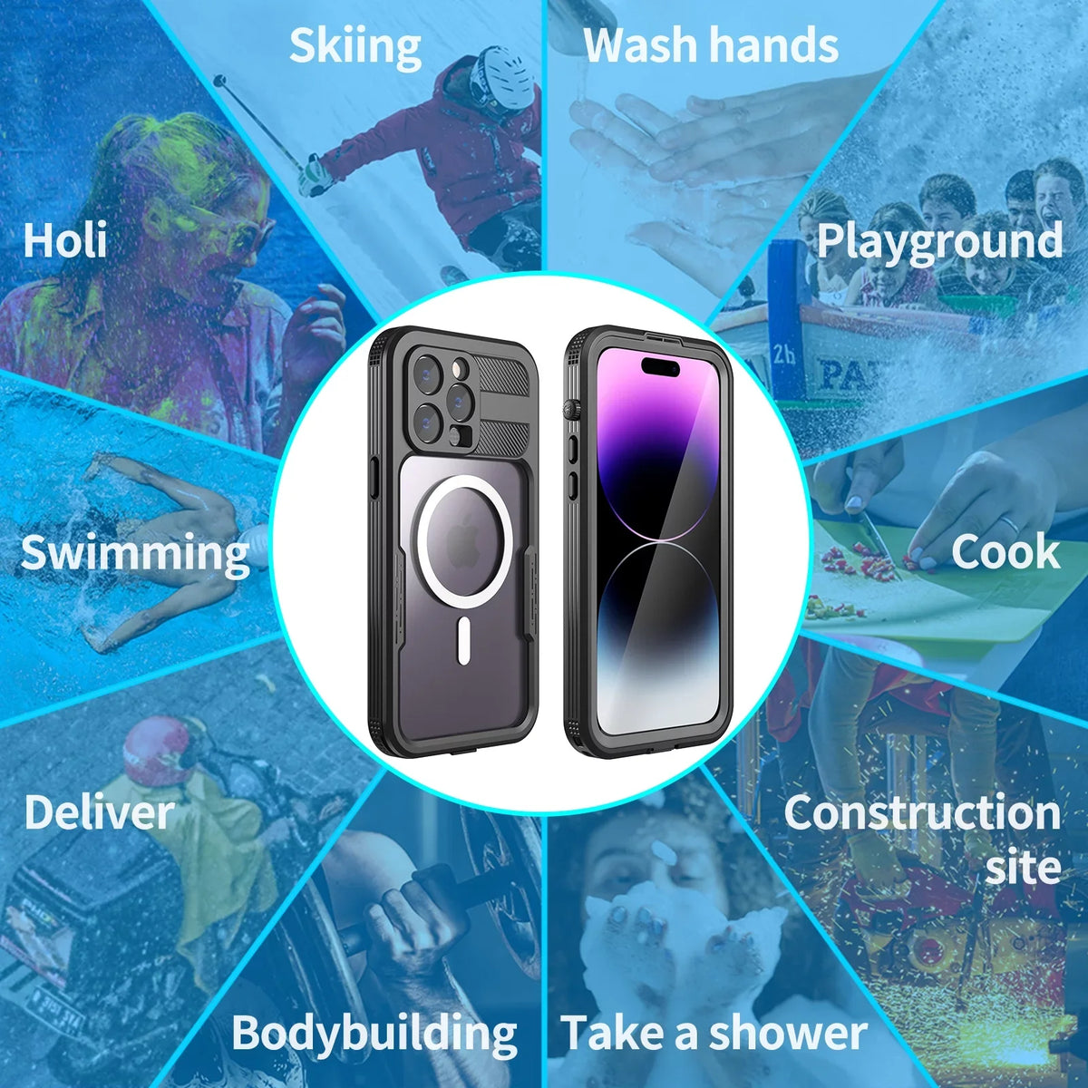 for iPhone 14 Pro 6.1" Case Waterproof, Built-in 6H Screen Protector [Real 360][IP68 Underwater][14FT Military Dropproof][Dustproof][matching with MagSafe] for iPhone 14 Pro - Black