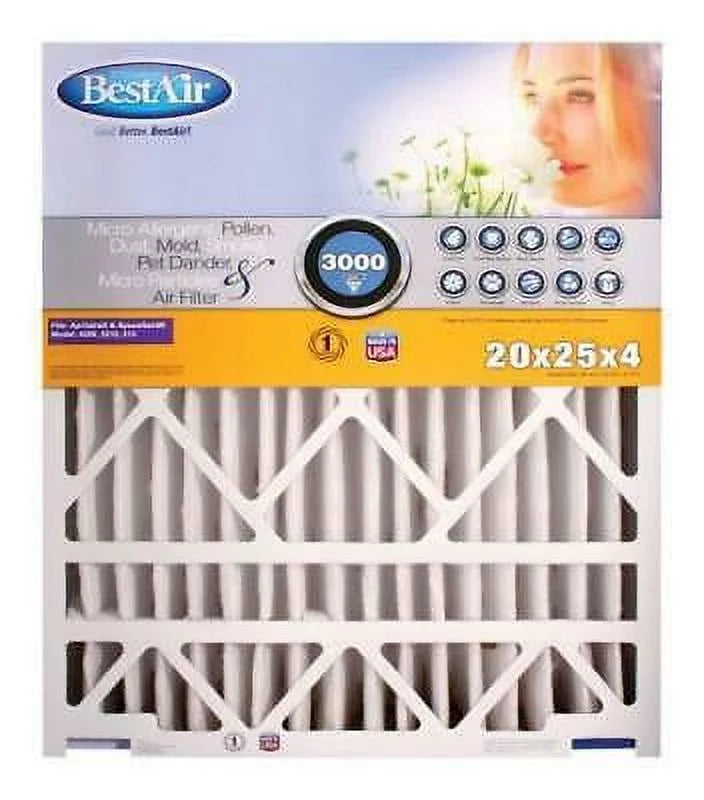 D 13 MERV Pleated Air Filter (Pack of 2). H x 4 in. W x 25 in. BestAir 20 in