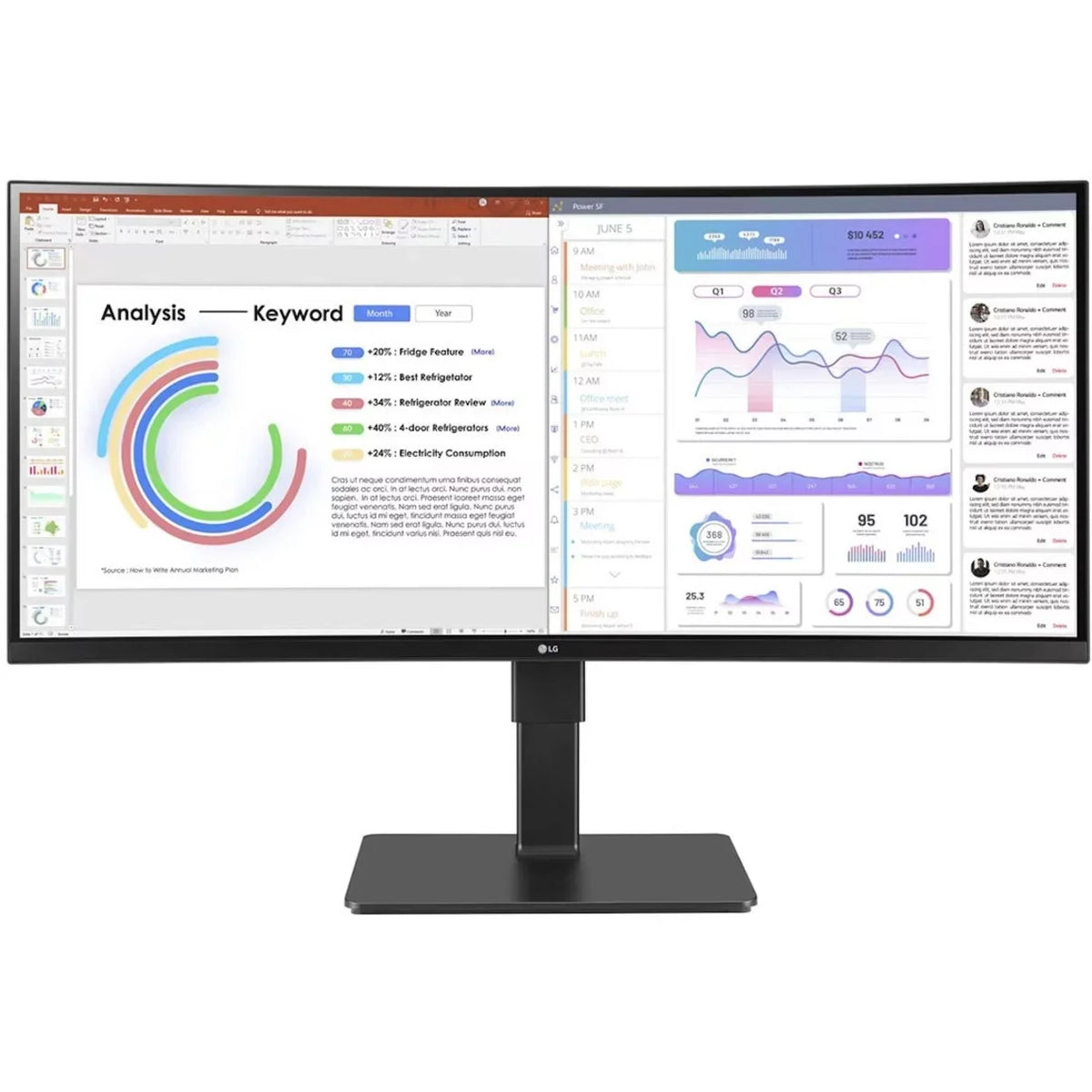 Ultrawide 34\" 3440 x 1440 LED HDR10, sRGB Curved Monitor, Textured Black, 34BQ77QB-B