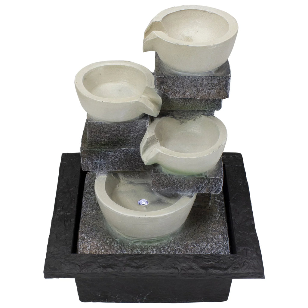 Northlight 11" LED Lighted Cascading 4-Tier Bowl Indoor Tabletop aqua Fountain