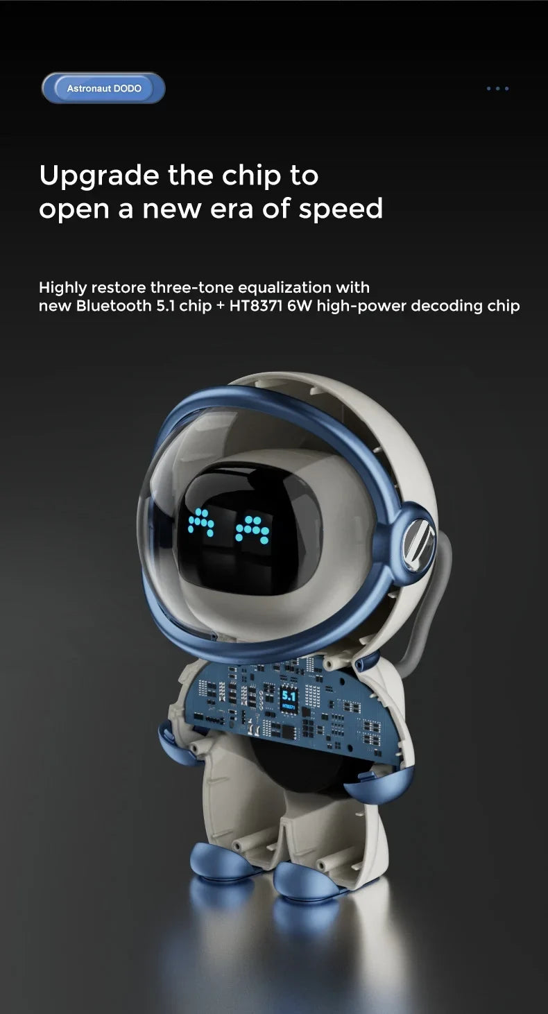 Astronaut-Shaped Smart Bluetooth Speaker with Clock, Alarm, FM Radio, Sleep Night Light and TF Card Support