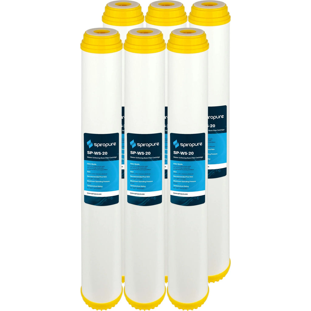 SpiroPure SP-WS-20 20” x 2.5” Cation Resin liquid Softener Cartridge WS-20 155320-43 (Case of 6)