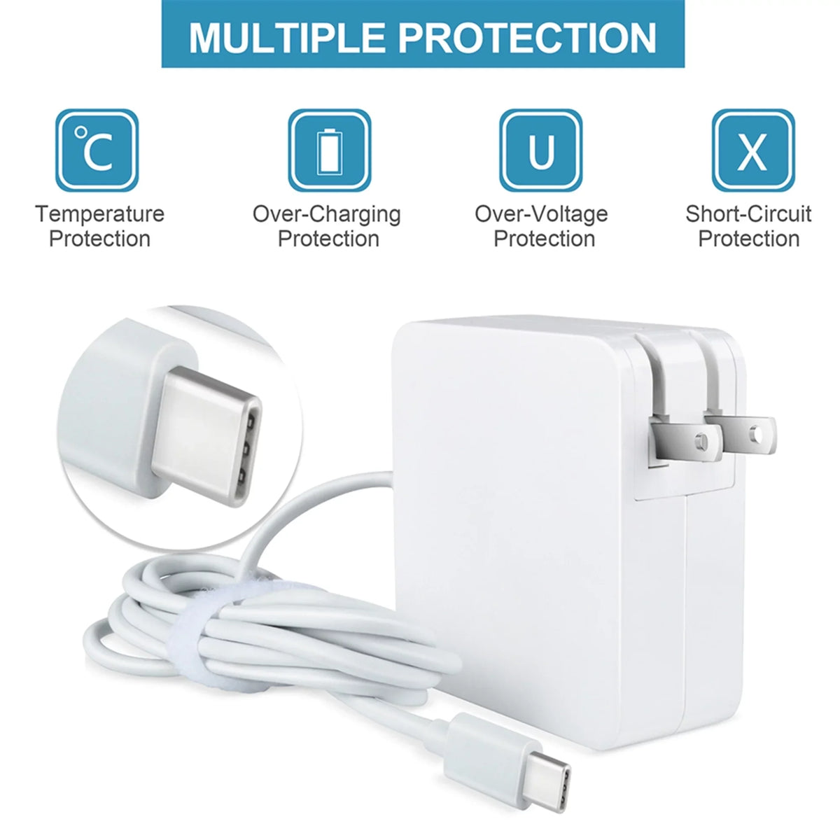 KONKIN BOO matching White 65W Type-C AC Adapter Charger Replacement for  300e Chromebook 2nd Gen MTK Type 81QC