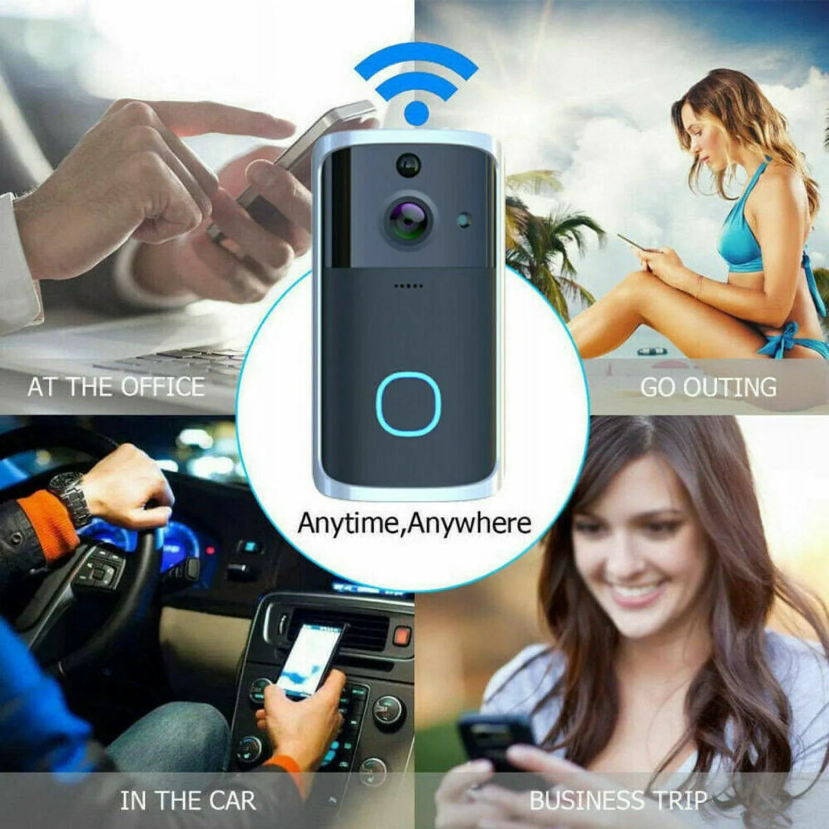 WiFi Visual Ring Smart Doorbell Smart Home Wireless Camera Video Door Bell Phone Intercom Homekit Security Automation Module-Black