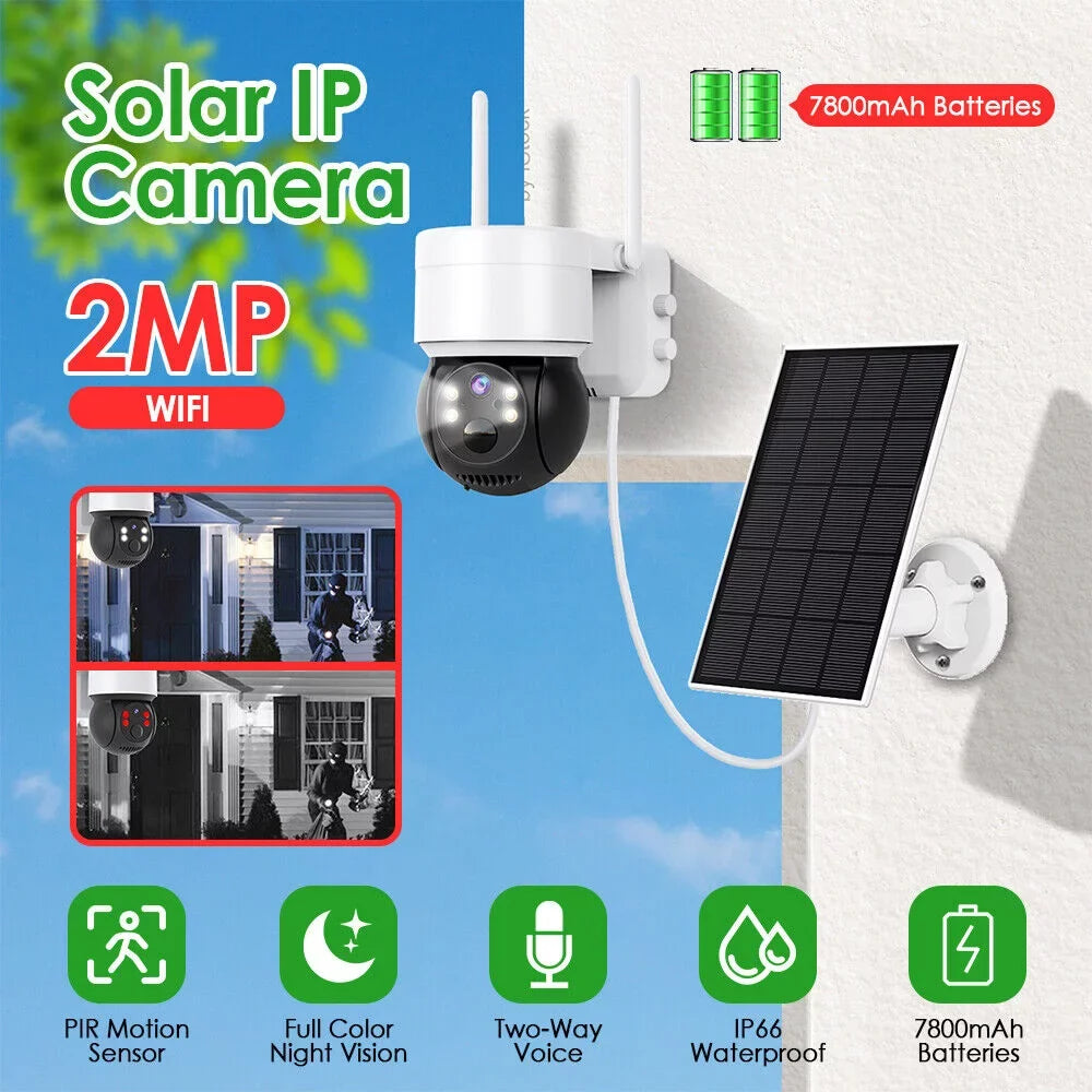 Solar Security Cameras Wireless Outdoor, 2K WiFi 360 PTZ Camera, Solar Powered Security Cameras with Spotlight & Siren, PIR Motion Detection, Color Night Vision, 2 Way Audio, 15000mAh Battery, Beisu