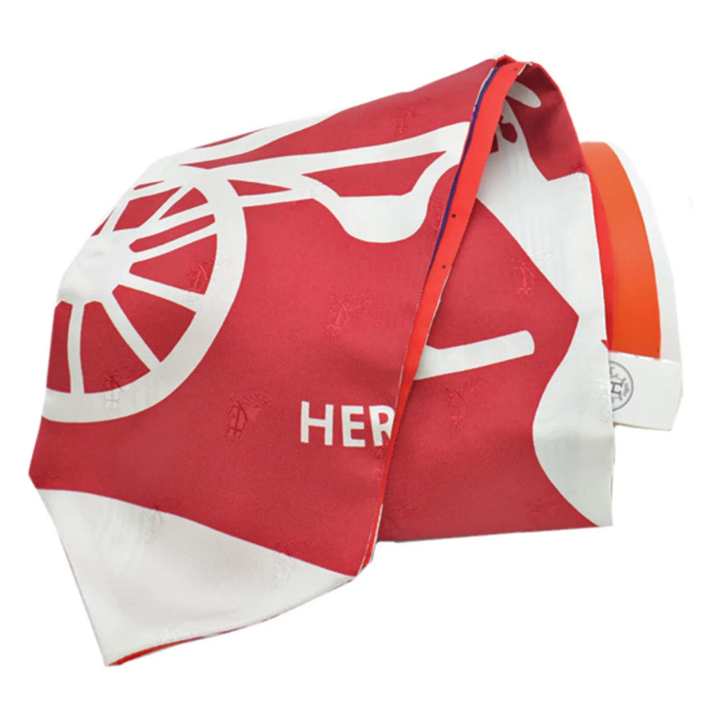Pre-Owned Hermes HERMES Scarf Twill Up Red White Orange Multi Silk Ladies (Like New)