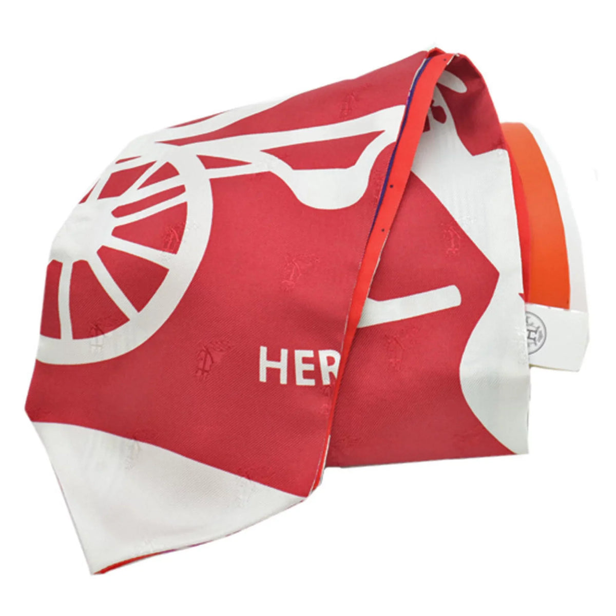 Pre-Owned Hermes HERMES Scarf Twill Up Red White Orange Multi Silk Ladies (Like New)