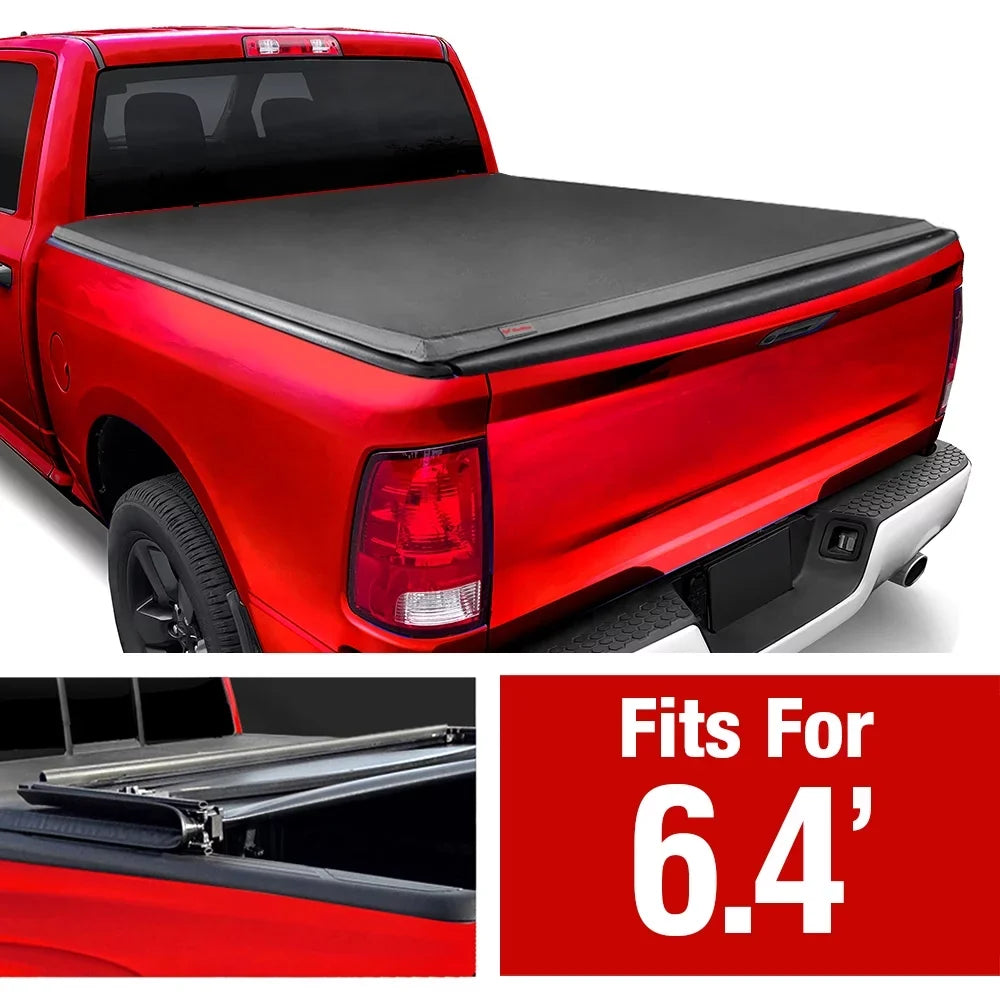 MaxMate Soft Quad-fold Truck Bed Tonneau protector appropriate with 2002-2018 Dodge Ram 1500; 2003-2023 2500 3500; 2019-2023 Classic | 6'4" (76") Bed | TCD484011