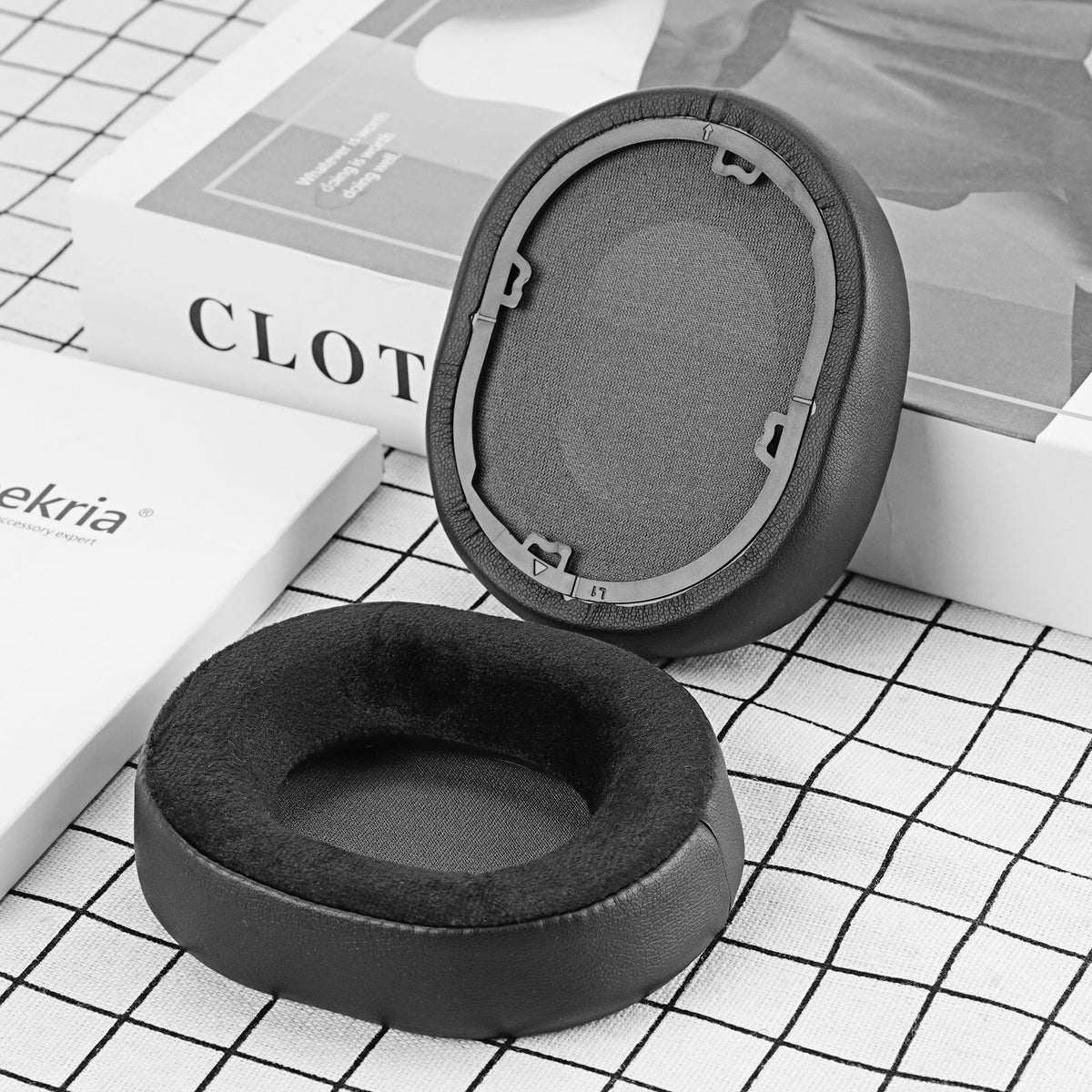 Geekria Comfort Hybrid Velour Replacement Ear Pads for Corsair HS55, HS65 Headphones Ear Cushions, Headset Earpads, Ear Cups shield Repair Parts (Black)