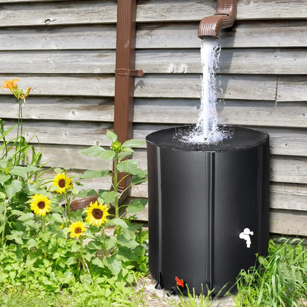 Portable Rain Barrel moisture Collector Tank with Spigot Filter Black 50 Gallon