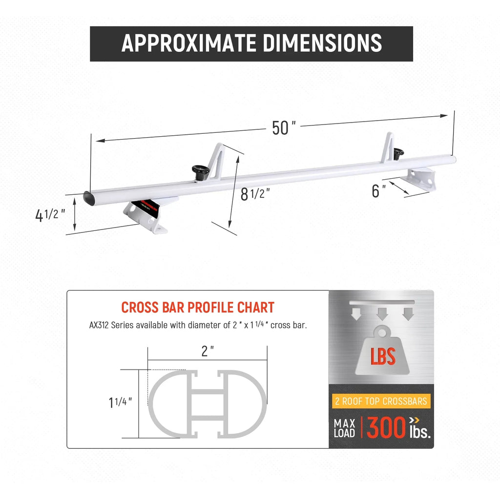AA-Racks Model AX312-PR RAM ProMaster City 2015-On Aluminum 2 Bar (50") Van Roof Rack System w/ Ladder Stopper White