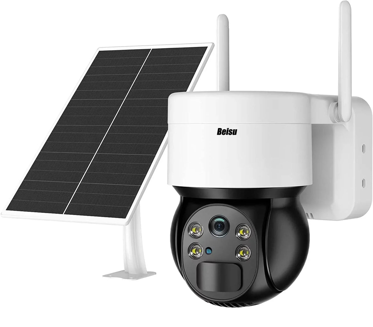 Solar Security Cameras Wireless Outdoor, 2K WiFi 360 PTZ Camera, Solar Powered Security Cameras with Spotlight & Siren, PIR Motion Detection, Color Night Vision, 2 Way Audio, 15000mAh Battery, Beisu