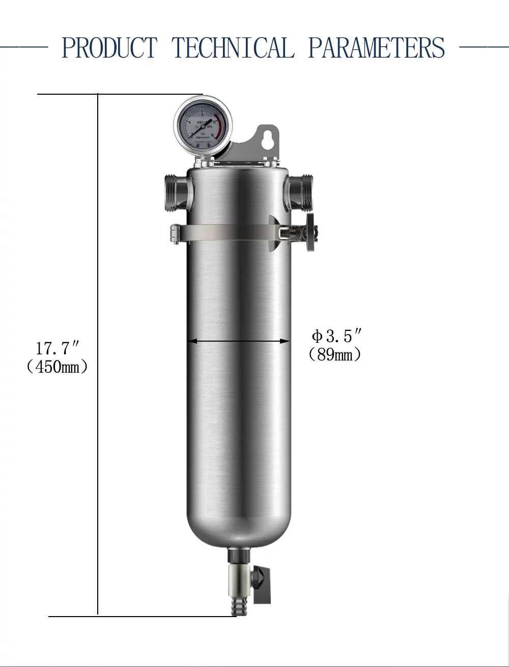 TECHTONGDA Front moisture Filter Housing 10 inch Filter 1 inch NPT for Whole House aqua Purification 304 Stainless Steel 8000L/h