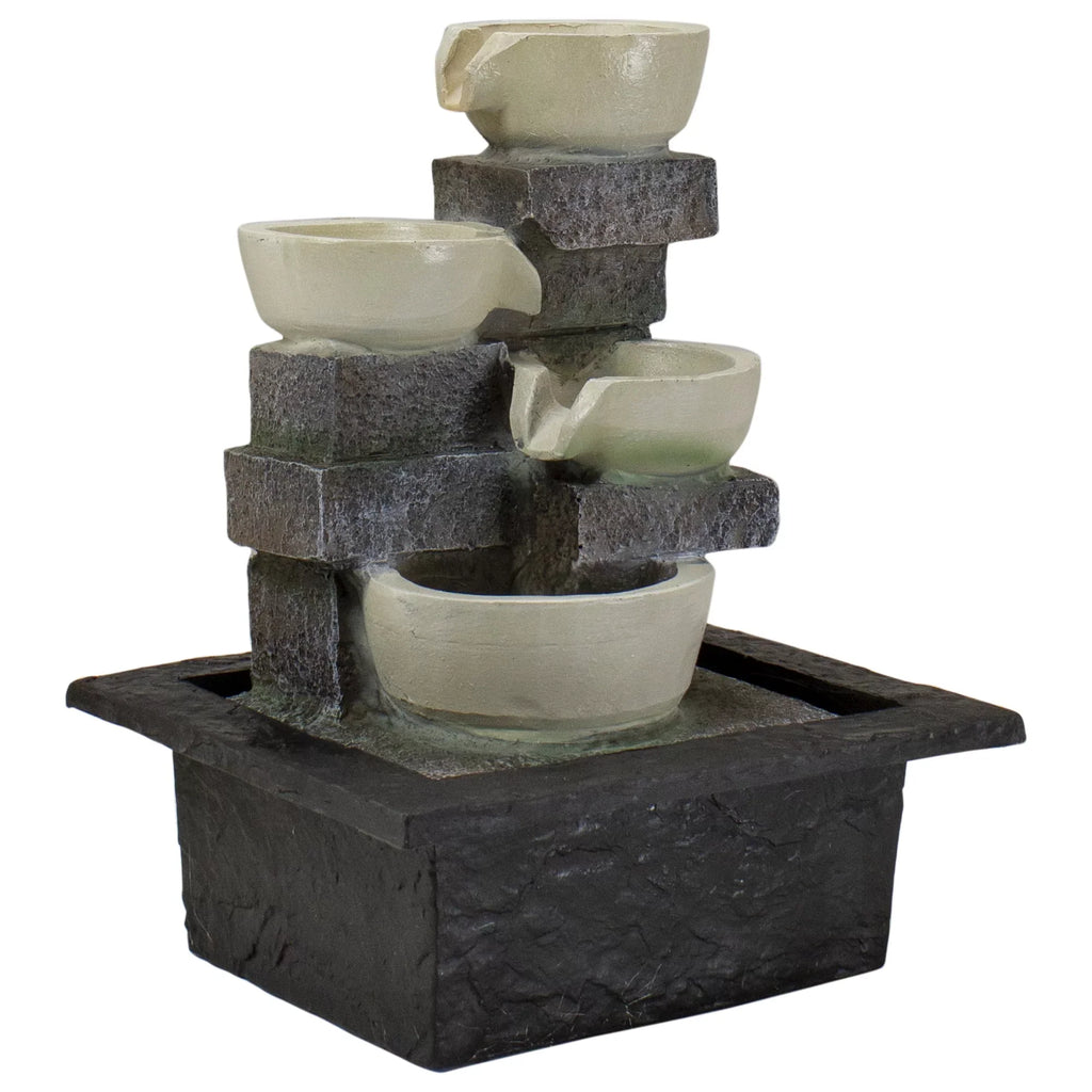 Northlight 11" LED Lighted Cascading 4-Tier Bowl Indoor Tabletop aqua Fountain