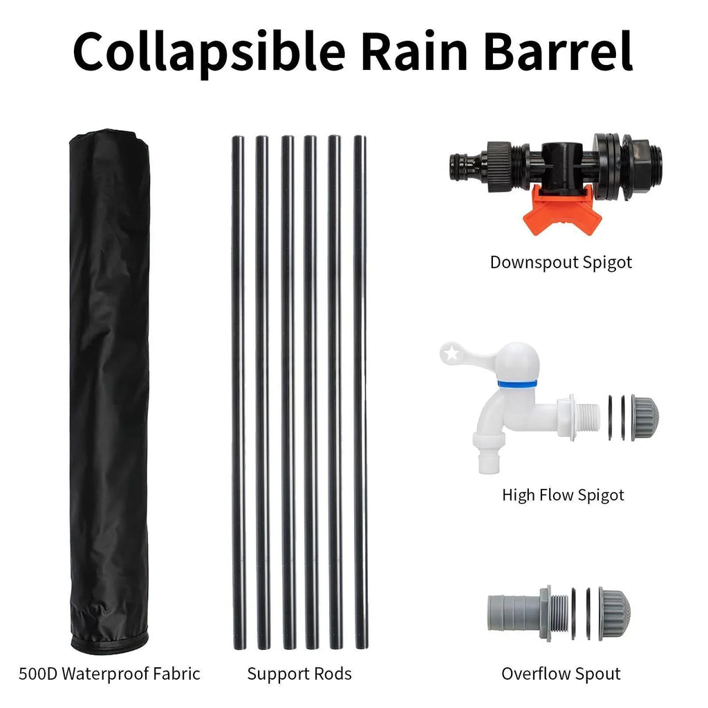 Portable Rain Barrel moisture Collector Tank with Spigot Filter Black 50 Gallon