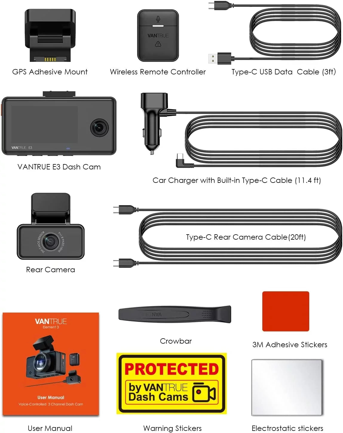 Vantrue E3 2.5K 3 Channel WiFi Dash Cam 1944P+1080P+1080P Front and Rear Inside 3 Way GPS Dash Camera for Car Voice Control IR Night Vision 24 Hrs Parking Mode Motion Detection