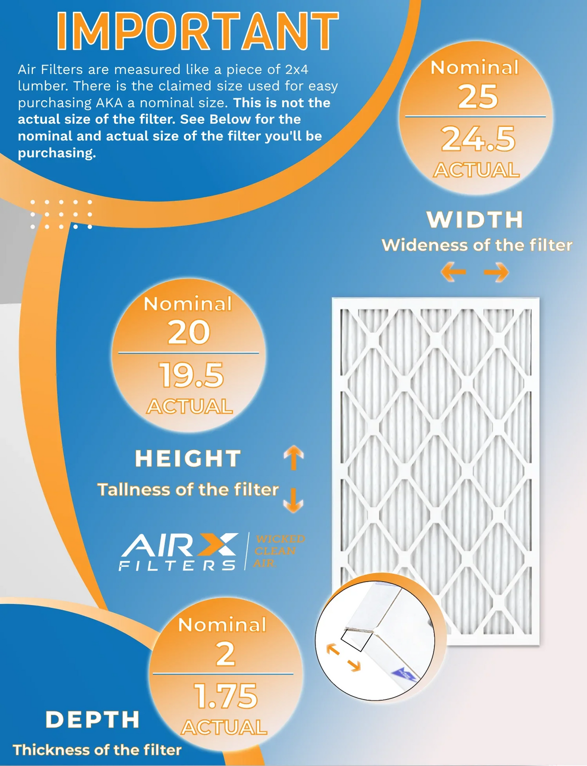 20x25x2 Air Filter MERV 8 Rating, 12 Pack of Furnace Filters Comparable to MPR 700 & FPR 5 - Made in USA by AIRX FILTERS WICKED CLEAN AIR.