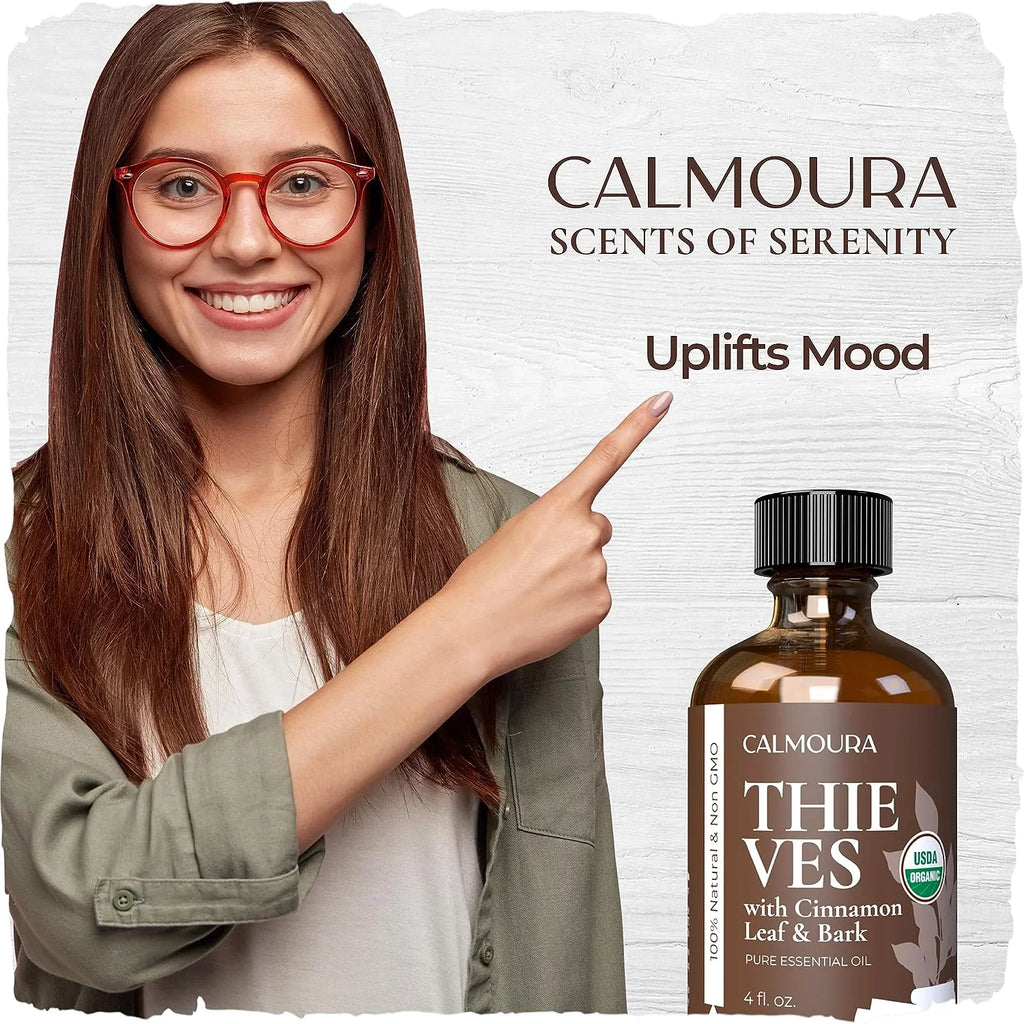 Organic Thieves Oil Essential Oil (4 oz | 118 ml) — USDA Certified Therapeutic Grade For Essential Oil Diffuser — Oil Blend of Clove, Cinnamon, Rosemary Essential Oil, Lemon and Eucalyptus