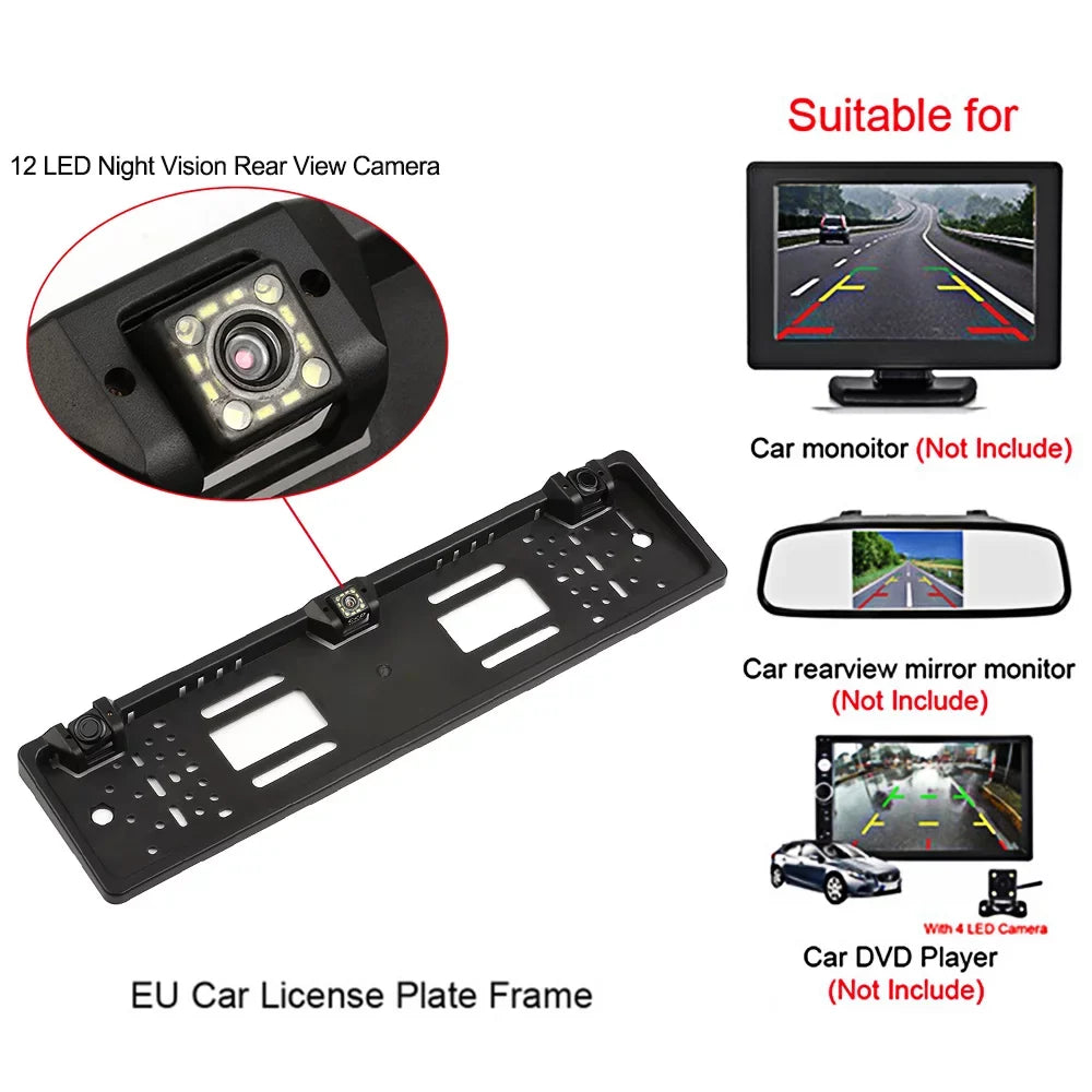 Docooler European License Plate Frame Backup Camera 12 LED Rear View Camera with Reversing  System Parking Sensor