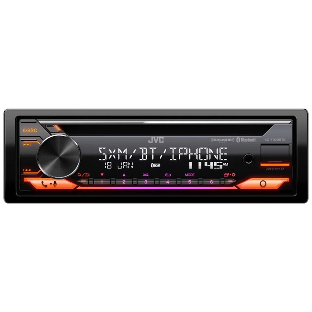 JVC KD-T920BTS Single DIN AM/FM Radio Stereo USB AUX CD Player Bluetooth Car Audio Receiver with Amazon Alexa Built-In Bundle with Harley 98-2013 Radio Install Kit, Weathershield Radio protector