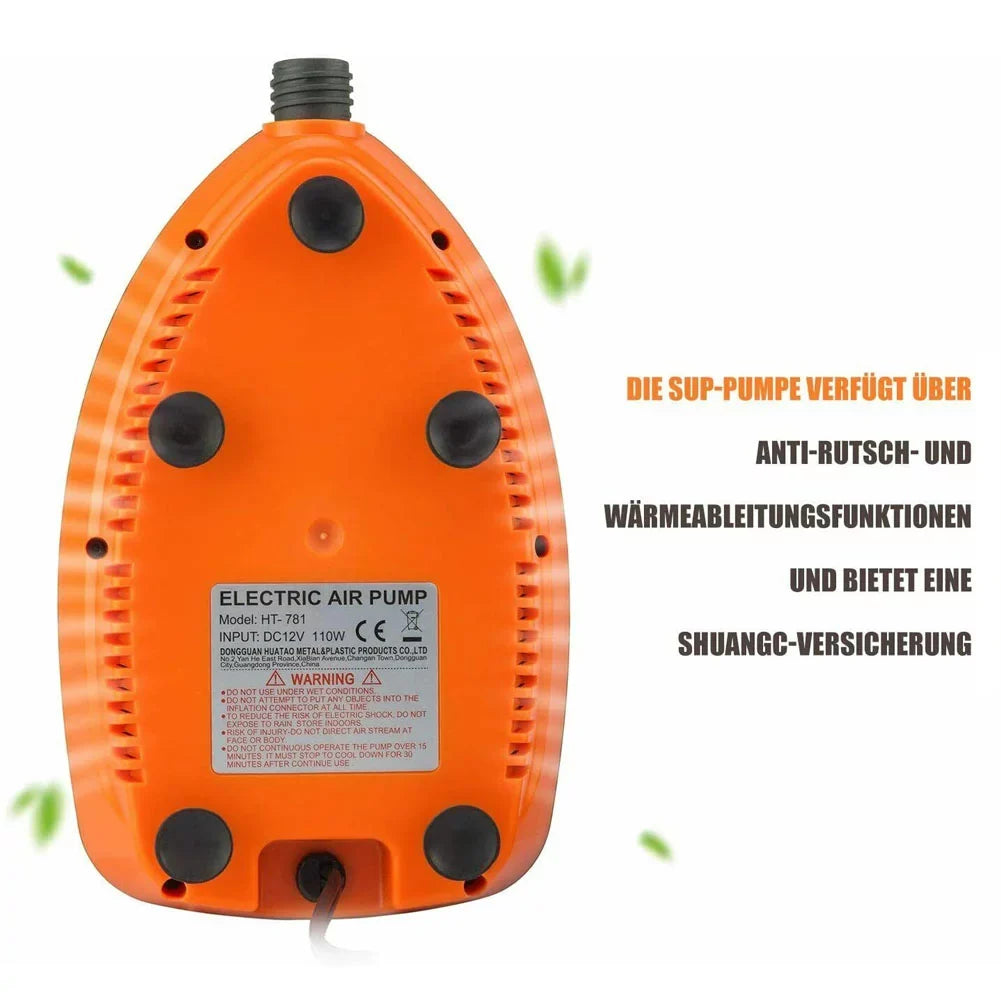 PXIWS 16PSI 12V Orange Intelligent Electric Air Pump High Pressure 2-Stage Paddle Board Pump