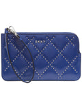 DKNY Women's Blue Rhinestone Quilted Faux Leather Wristlet