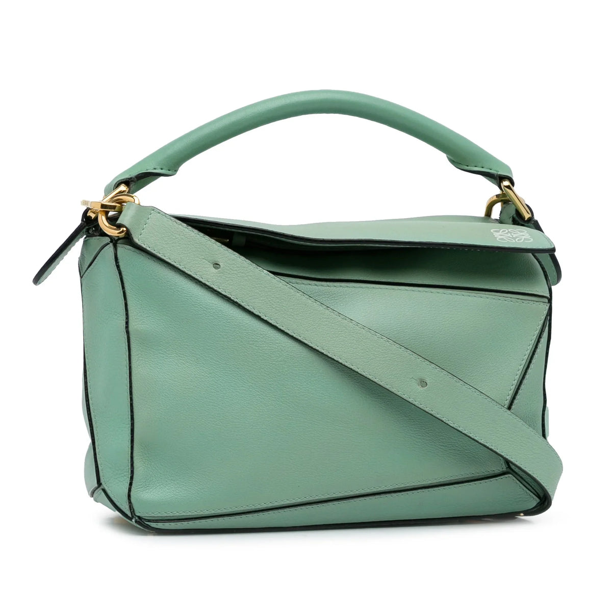 Pre-Owned Authenticated LOEWE Small Puzzle Satchel Calf Leather Green Unisex (Good)