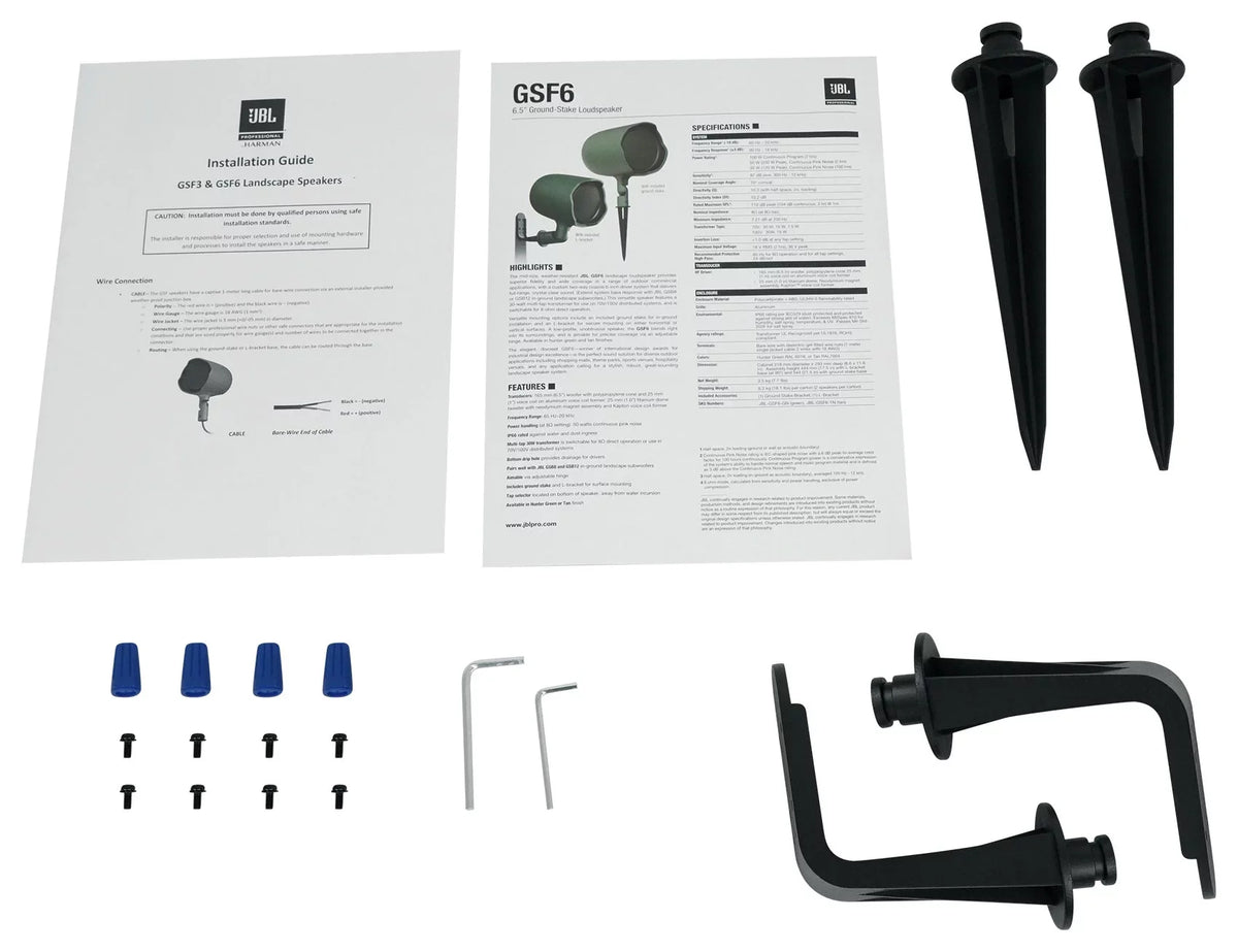 Pair JBL GSF6-GN 6.5" Landscape Ground Stake / Wall Mount 70v Commercial Speaker