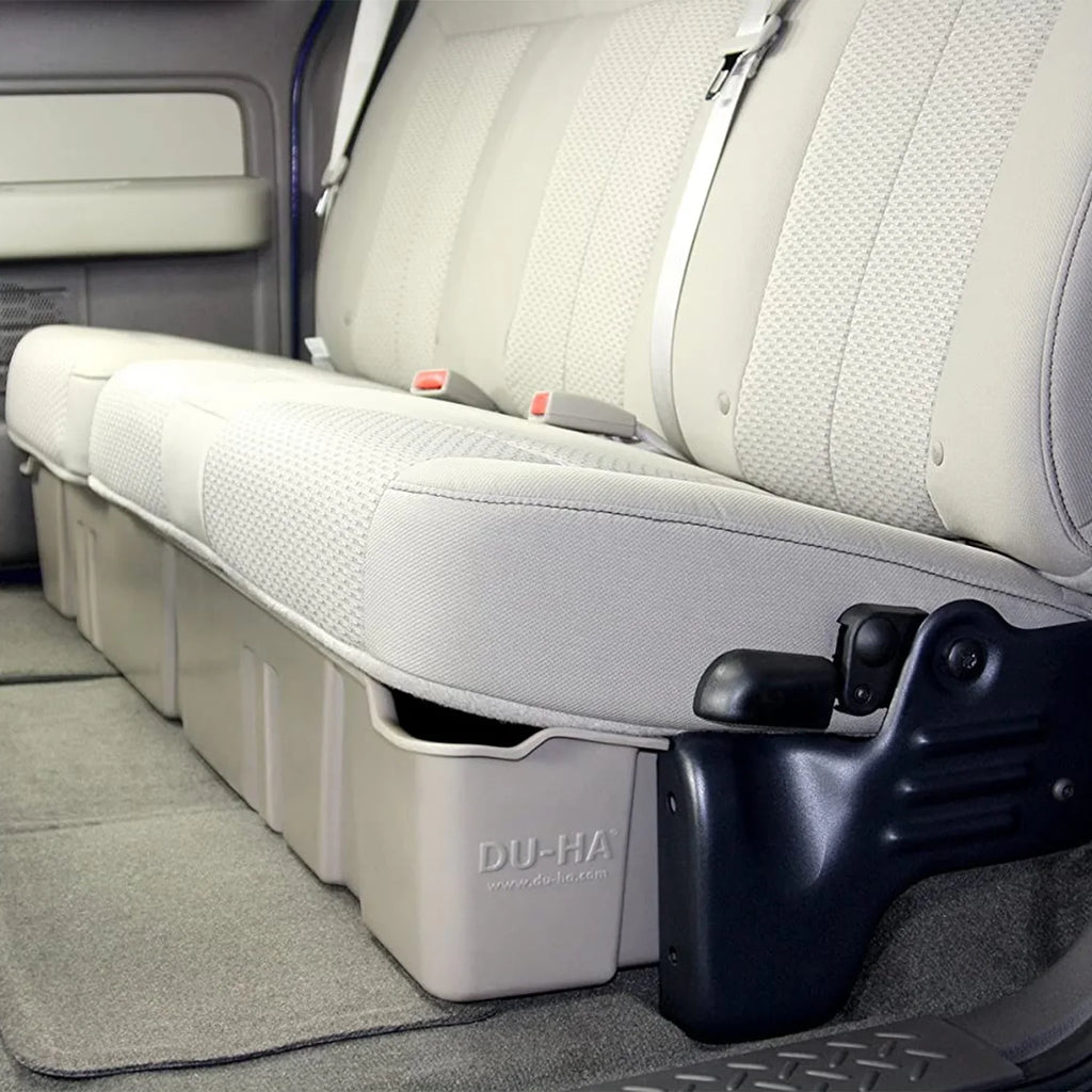 Gun Rack/Organizer; Vehicles w/o Factory Subwoofer; Gray; Fits select: 2013-2014  F150 SUPER CAB, 2011-2012  F150. DU-HA 20096 DU-HA Underseat Storage; Incl