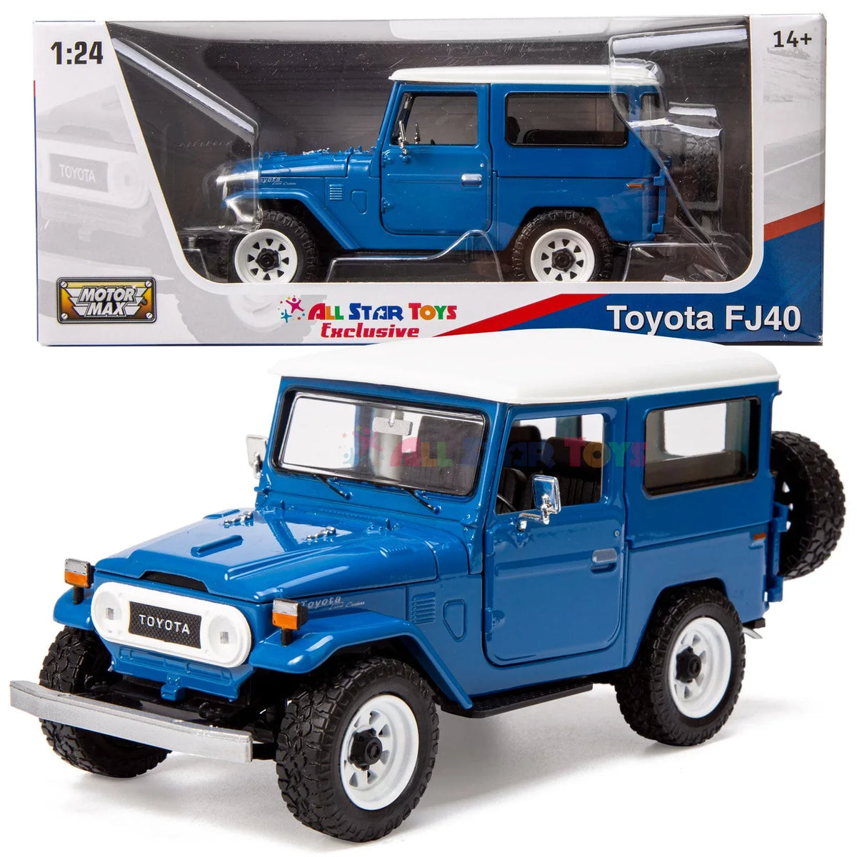 All Star Toys Exclusive  Land Cruiser FJ40 Royal Blue with Custom Off-Road Wheels 1/24 Diecast Model by Motormax 79323 FJ Cruiser J40