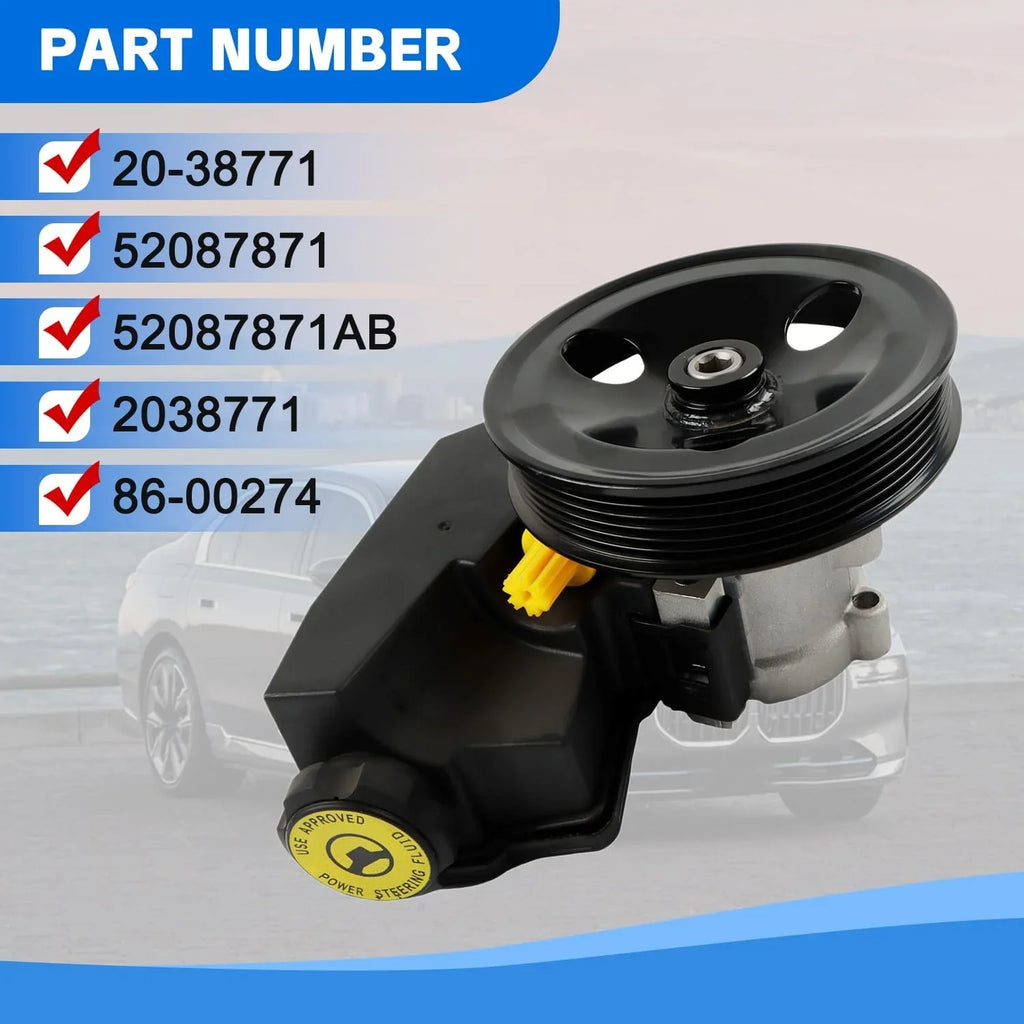 PANGOLIN Power Steering Pump 20-38771 Fits for 1997-2001 Jeep-Cherokee L6 4.0L, 1998-2003 XJ Wrangler L6 4.0L Auto Pump Aftermarket Parts 86-00274, RL087871AE, AD55-7140