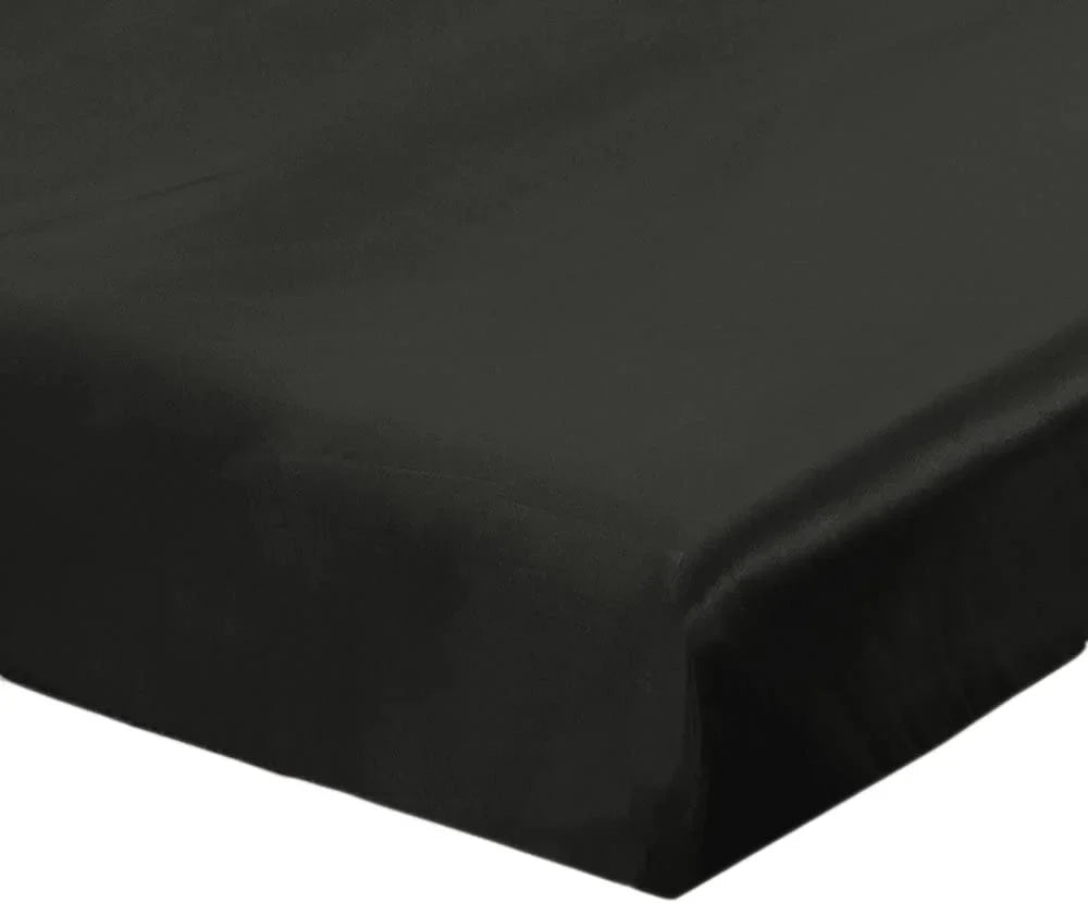 HAOFEI Luxury Mulberry Silk Fitted Sheet 19 Momme Seamless, Queen, Black