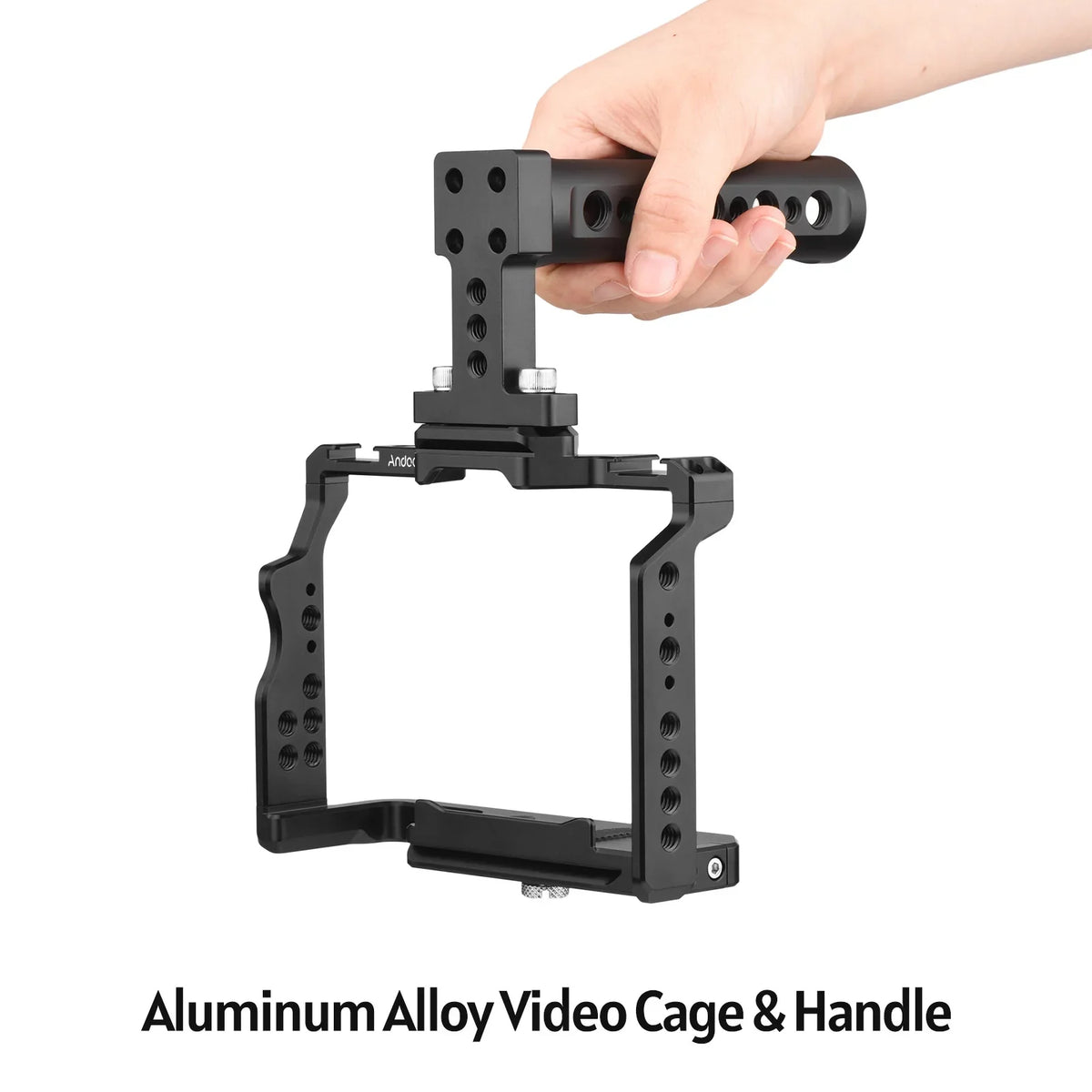 Andoer Camera Video Cage + Handle Kit Aluminum Alloy with Dual Cold Shoe Mounts Numerous 1/4 Inch Threads Replacement for  A7IV/ A7III/ A7II/ A7R III/ A7R II/ A7S II