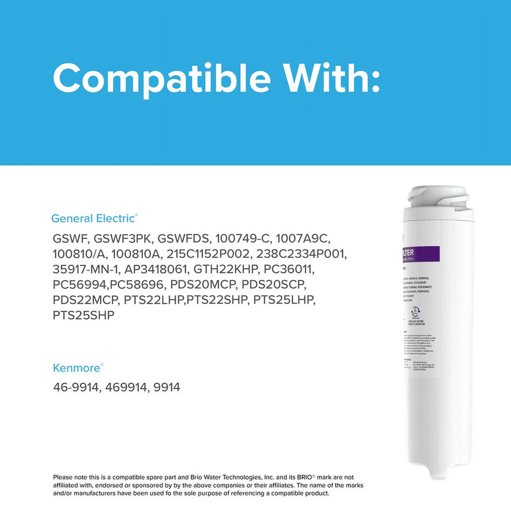 Brio 6023A Refrigerator liquid Filter Replacement suitable WIth GE GSWF, GSWF3PK, GSWFDS, 100749-C, 100749C, 100810/A, 100810A