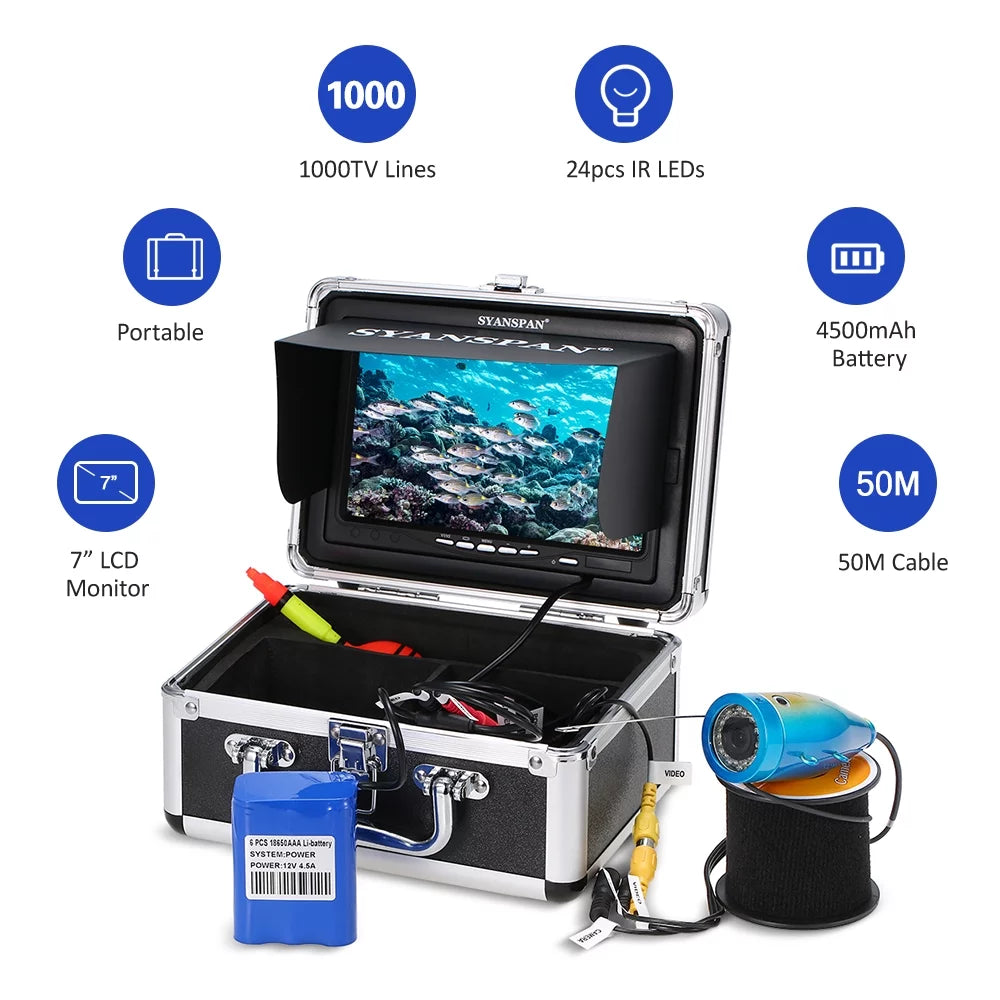 SYANSPAN Fishing Camera,1000tvl Waterproof Camera Inch1000tvl Infrared Ir Leds1000tvl Waterproof Camera Kit 24pcs Ice Lake craft Fish Ice Lake 7" InchIr Leds Fish Huiop Koeb