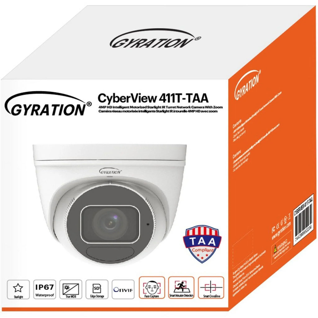 Gyration CYBERVIEW 411T-TAA 4 Megapixel Indoor/Outdoor HD Network Camera, Color, Turret, TAA Compliant