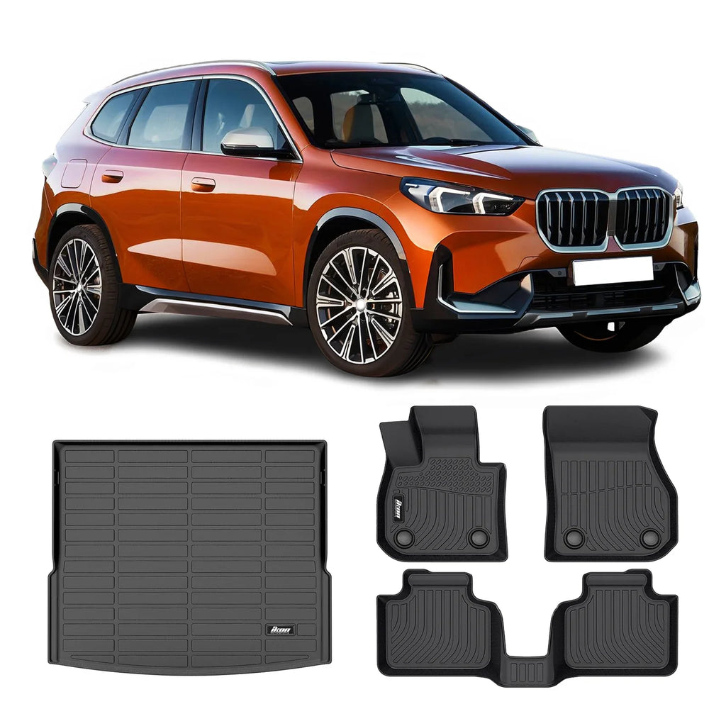 Ikon Motorsports 3D TPE Floor Mats + Trunk Mat appropriate with 2023-2024  X1 U11 Black All climate Waterproof Anti-Slip Floor Liners Full Set Car Interior Accessories Rear Trunk Tray Cargo Mats 4PC