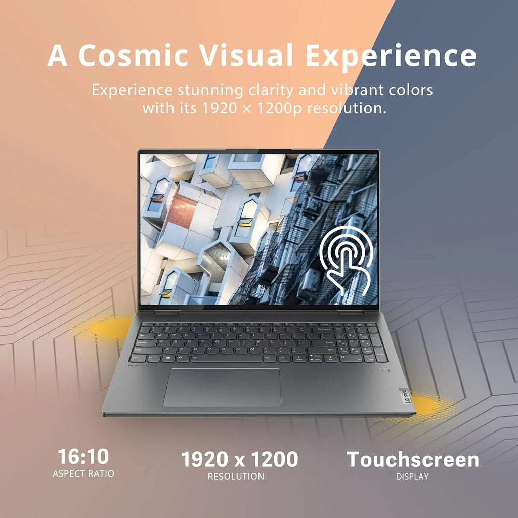 Yoga 7i Touchscreen Laptop, 2-in-1 360° 16" WUXGA Laptop,  Core-i5 1335U, 8GB RAM, 512GB PCIe SSD, Backlit Keyboard, Fingerprint Reader, Win 11, Gray, with 32GB Snowbell USB Card