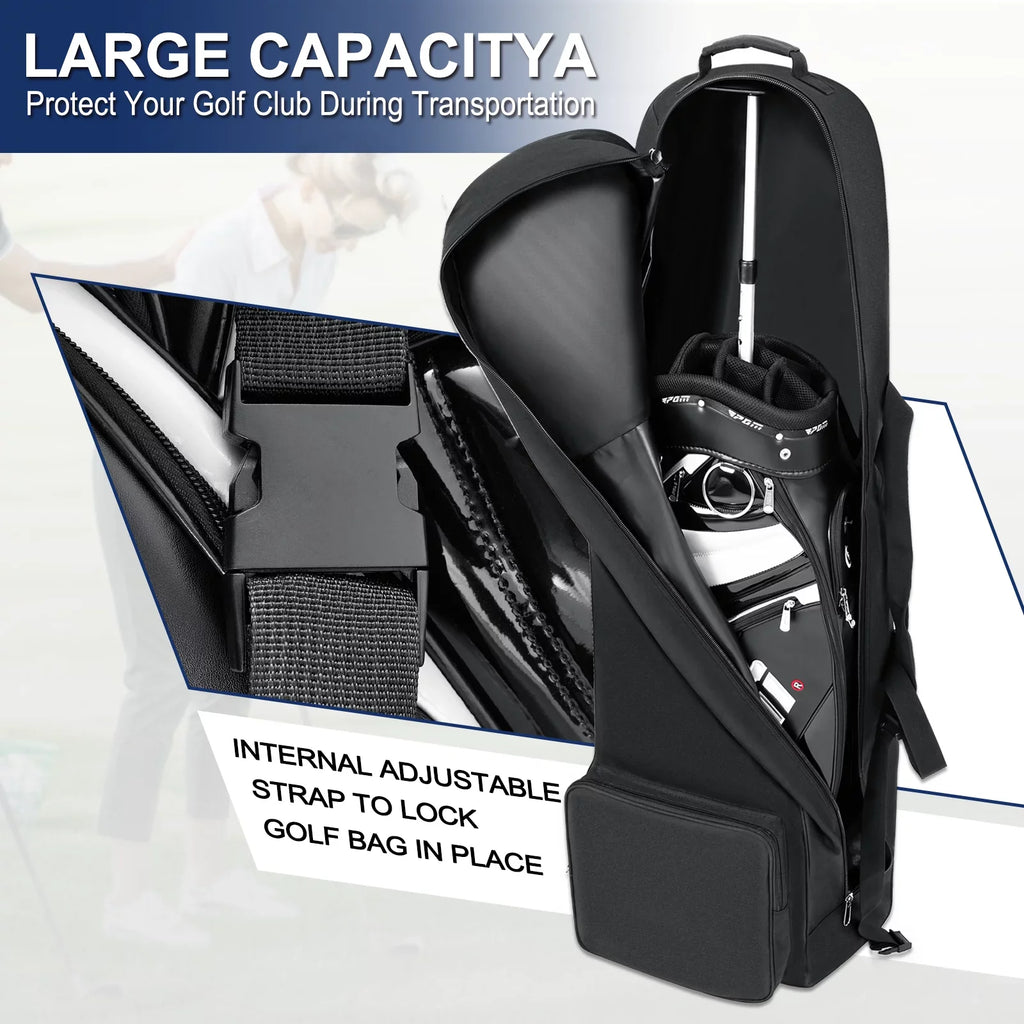 Wossspt Soft Golf Travel Bags with Stabilizing Straps, Upgraded Rubber Wheels, Heavy Duty 900D Polyester Oxford Wear impervious，Extra Storage Pocket