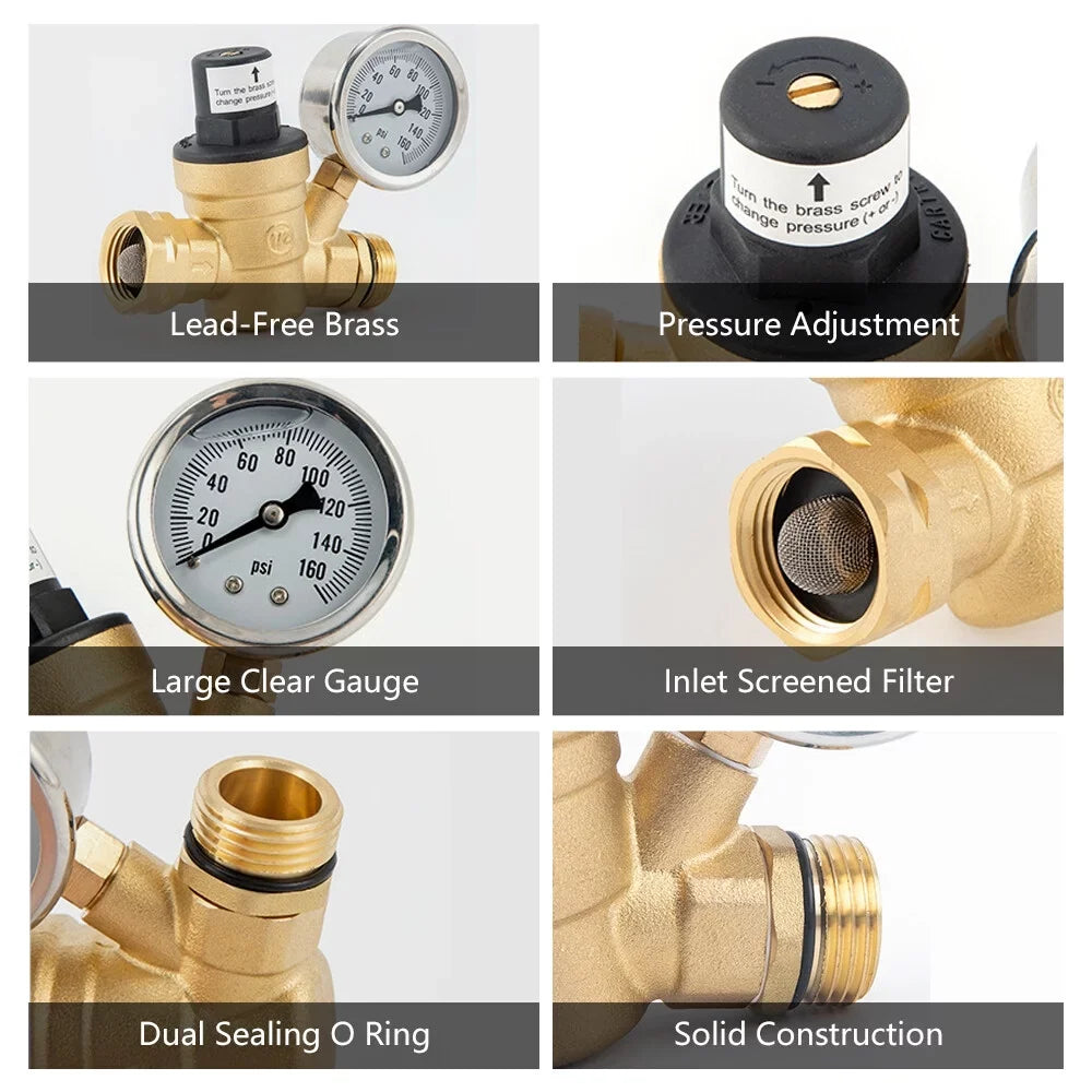 GoolRC Valve,0-160psi And Inlet Reducer With 0-160psi Valve -free Brass Pressure Valve -free Brass Adjustable aqua Screened Filter Rv moisture Pressure With 0-160psi And Pressure Reducer With