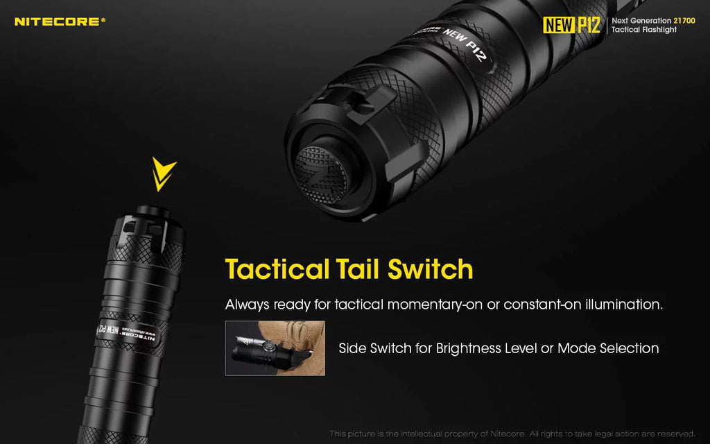 Combo: Nitecore New P12 Version Tactical LED Flashlight - CREE XP-L HD V6 - 1200 Lumens w/RSW3 Pressure Switch